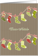Merry Christmas in Italian, stockings, kraft paper effect card