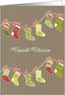 Merry Christmas in Czech, stockings, kraft paper effect card
