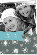 Customizable contemporary Christmas photo card, snowflakes card