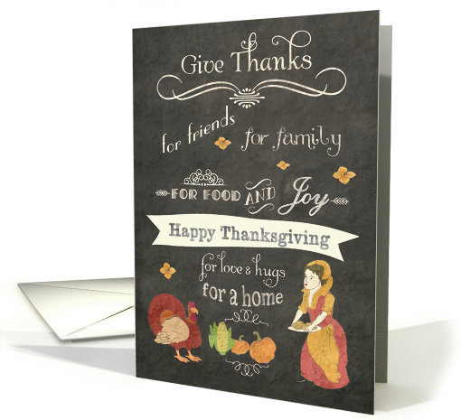 Happy Thanksgiving, chalkboard effect, turkey, pilgrim, pumpkin card