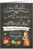 Happy Thanksgiving, chalkboard effect, turkey, pilgrim, pumpkin card