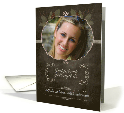 Swedish Customizable Christmas Photo Card, chalkboard effect card