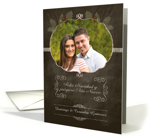 Spanish Customizable Christmas Photo Card, chalkboard effect card