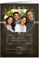 Portuguese Customizable Christmas Photo Card, chalkboard effect card