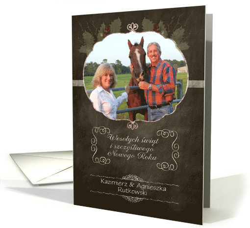 Polish Customizable Christmas Photo Card, chalkboard effect card