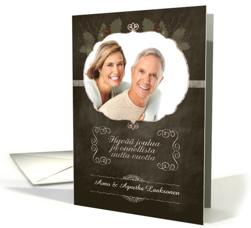 Finnish Customizable Christmas Photo Card, chalkboard effect card