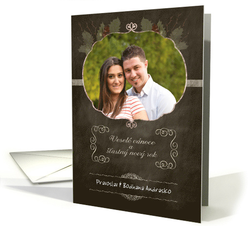 Czech Customizable Christmas Photo Card, chalkboard effect card