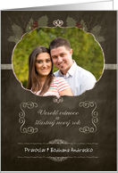 Czech Customizable Christmas Photo Card, chalkboard effect card