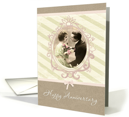 Happy Wedding Anniversary, vintage, ribbon and kraft paper effect card
