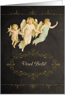 Merry Christmas in Slovenian, chalkboard effect, angels card