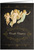 Merry Christmas in Slovak, chalkboard effect, angels card