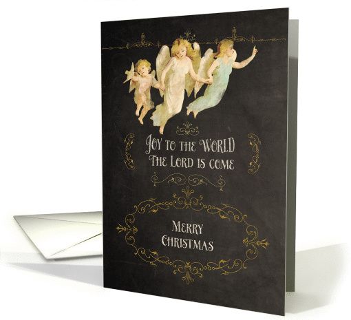 Merry Christmas, Joy to the World, chalkboard effect, angels card