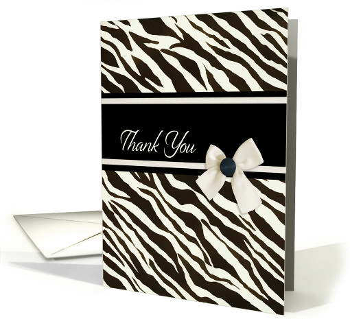 Thank You, zebra print, ribbon effect, blank note card (1146498)