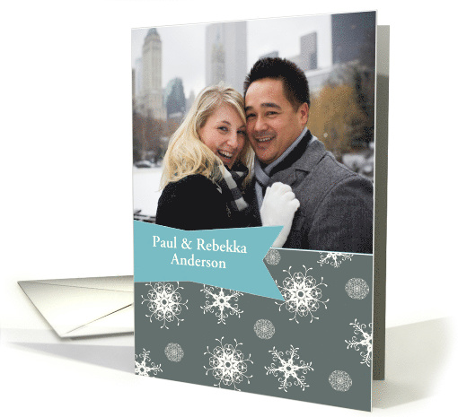 Customizable contemporary Christmas photo card, snowflakes card