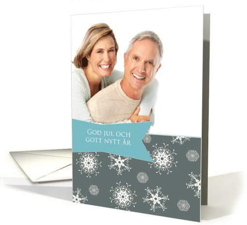 Merry Christmas in Swedish, Customizable photo card, snowflakes card