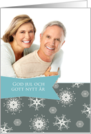 Merry Christmas in Swedish, Customizable photo card, snowflakes card