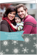 Merry Christmas in Spanish, Customizable photo card, snowflakes card