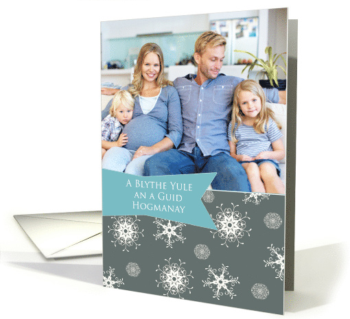 Merry Christmas in Scots, Customizable photo card, snowflakes card