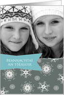 Merry Christmas in Irish Gaelic, Customizable photo card, snowflakes card