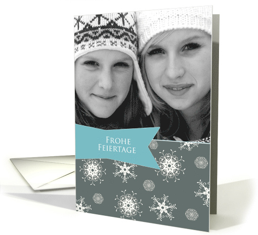 Merry Christmas in German, Customizable photo card, snowflakes card