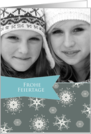 Merry Christmas in German, Customizable photo card, snowflakes card