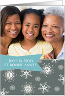Merry Christmas in French, Customizable photo card, snowflakes card