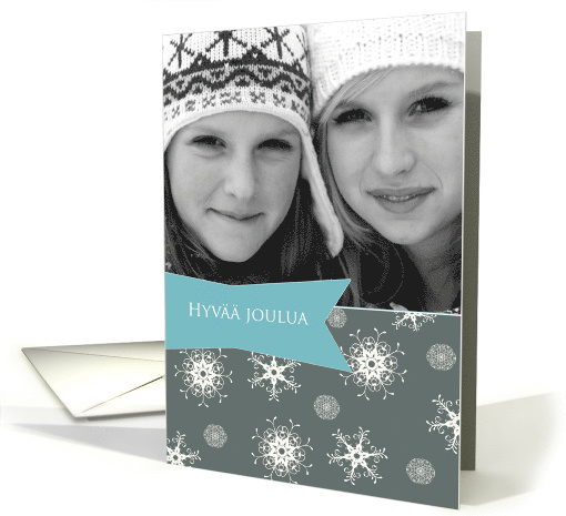 Merry Christmas in Finnish, Customizable photo card, snowflakes card