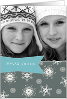 Merry Christmas in Finnish, Customizable photo card, snowflakes card