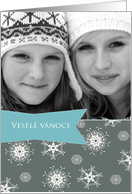 Merry Christmas in Czech, Customizable photo card, snowflakes card