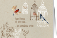 Luke 4:18, Christian encouragement card, bird and birdcage card