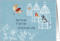 Luke 4:18, Christian encouragement card, bird and birdcage card