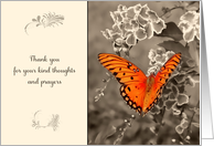 Thank you for your kind thoughts and prayers, orange butterfly card