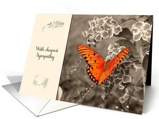 With deepest Sympathy, Christian Sympathy card, orange butterfly card