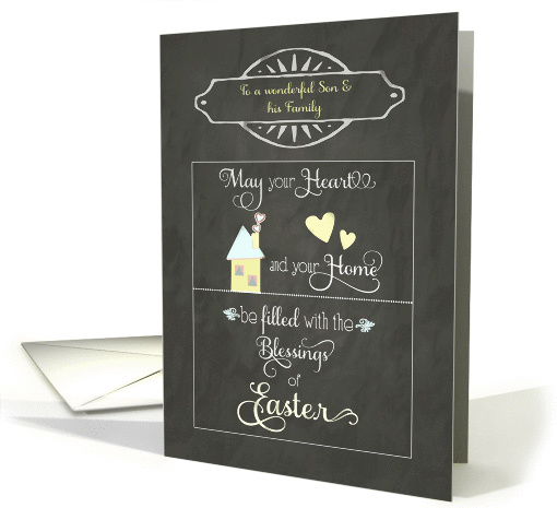 Happy Easter to my son & family, home & heart, chalkboard effect card