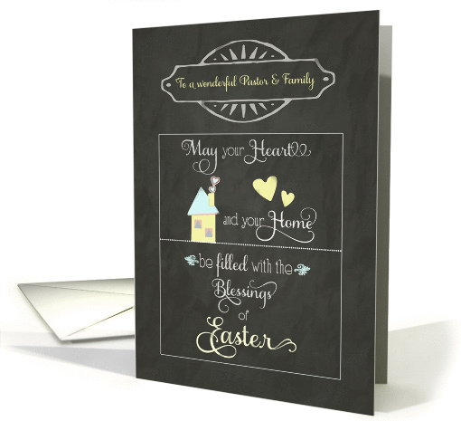 Easter Blessings to our pastor and family, chalkboard effect card