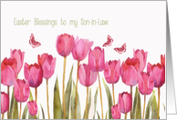 Easter Blessings to my son-in-law, scripture, pink tulips card