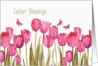 Easter Blessings, scripture, pink tulips card
