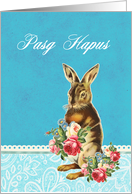 Happy Easter in Welsh, Pasg Hapus, vintage bunny card