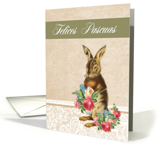 Happy Easter in Spanish, Felices Pascuas, vintage bunny card (1208938)