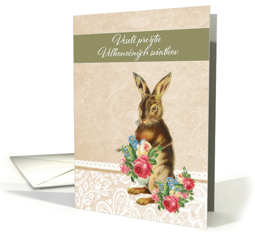Happy Easter in Slovak, vintage bunny card (1209032)