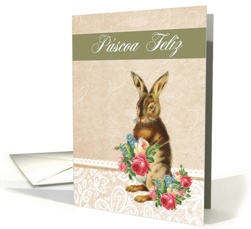 Happy Easter in Portuguese, Pscoa Feliz, vintage bunny card (1209638)