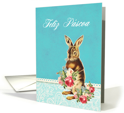 Happy Easter in Portuguese, Pscoa Feliz, vintage bunny card (1209640)