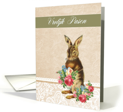 Happy Easter in Dutch, Vrolijk Pasen, vintage bunny card (1210866)