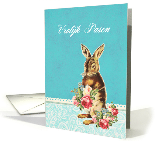 Happy Easter in Dutch, Vrolijk Pasen, vintage bunny card (1210868)
