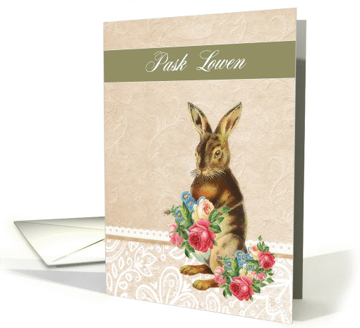 Happy Easter in Cornish, Pask Lowen, vintage bunny card (1210874)