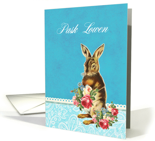 Happy Easter in Cornish, Pask Lowen, vintage bunny card (1210880)