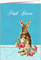 Happy Easter in Cornish, Pask Lowen, vintage bunny card