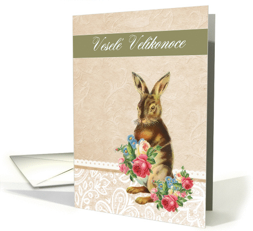 Happy Easter in Czech, Vesel Velikonoce, vintage bunny card (1210884)