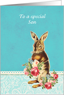 Happy Easter to my son, vintage bunny card