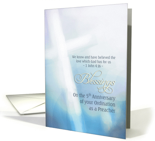 Blessings, 5th Anniversary, Ordination Preacher, cross card (1228082)